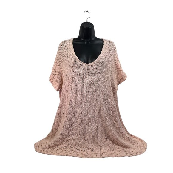 Free‎ People Womens Sz M Pale Peach Nude Popcorn Knit Oversized LS Sweater - Picture 2 of 8